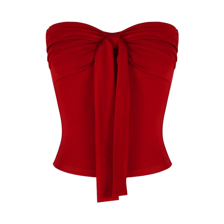 Red Bow-Tie Bandeau Crop Top – Sweet & Sexy Strapless Camisole for Women (Available in 3 Colors)