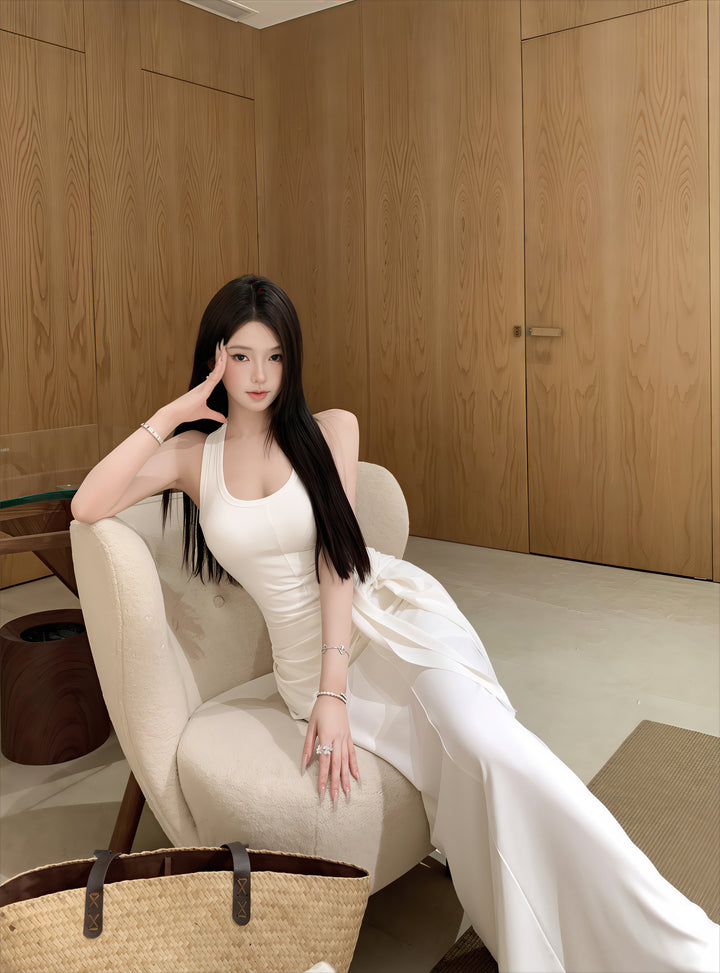 Korean Sexy U-Neck Maxi Dress – Sleek Summer Party Style (3 Colors)