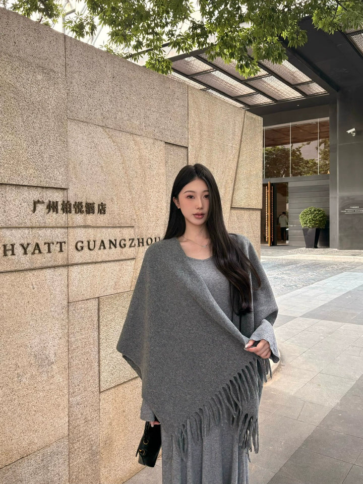 Knit Fringe Cardigan & Camisole Maxi Dress Set – Cozy Two-Piece Outfit (Available in 3 Colors)