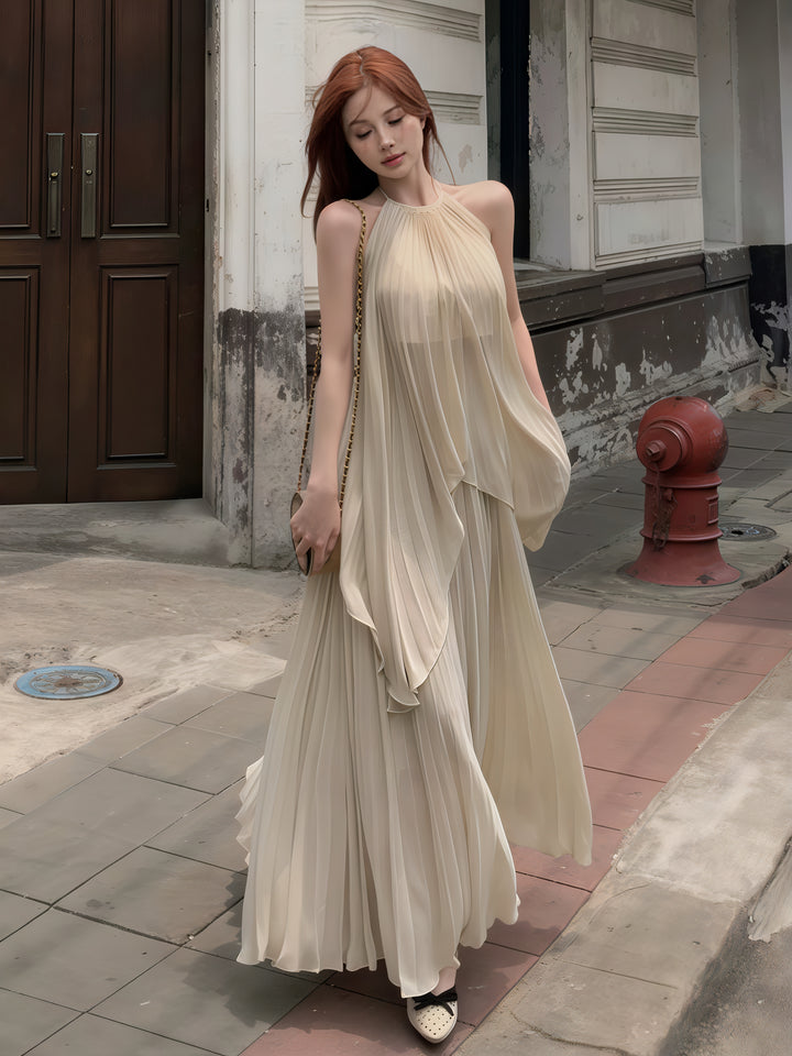 棕色露背吊带上衣和百褶迷你裙套装 - 性感女式两件套夏季服装