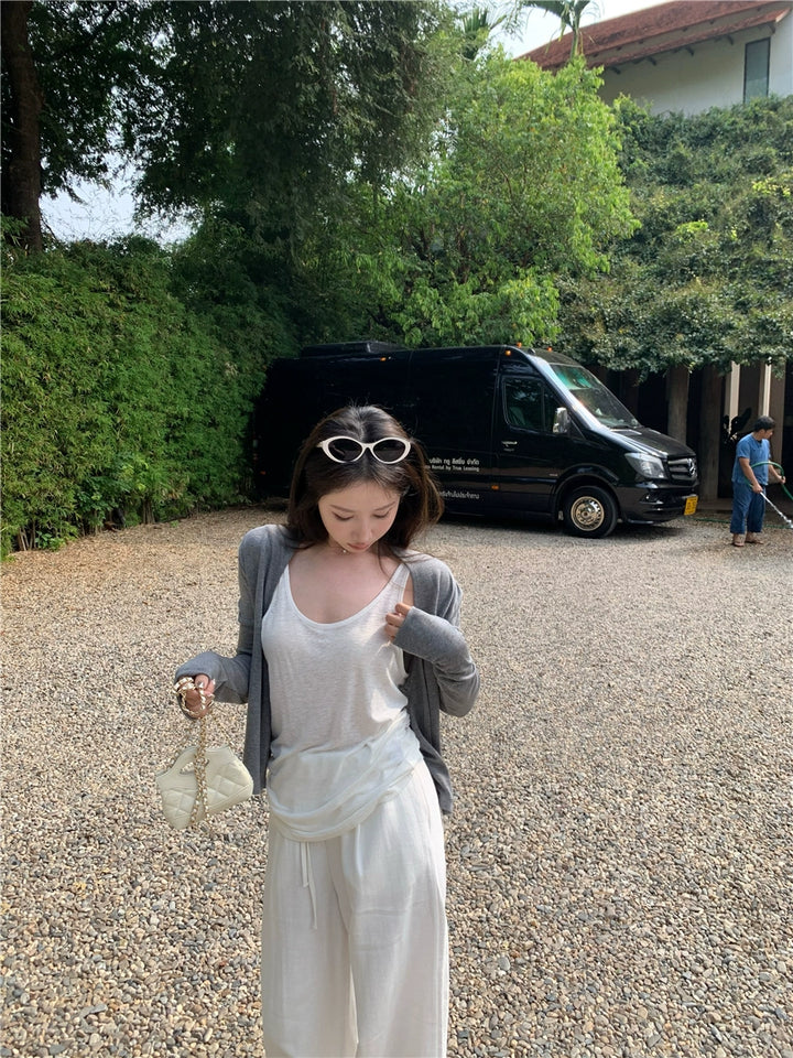 Gray Lightweight Knit Cardigan – Loose-Fit Long Sleeve Sun Protection Top (Available in 4 Colors)