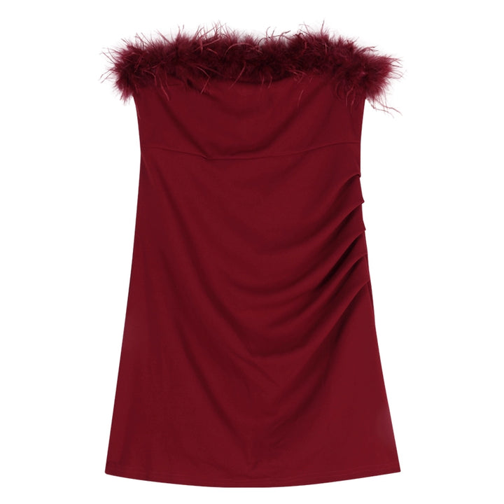 Off-Shoulder Feather Tube Mini Dress – Elegant Party Bodycon Dress (Available in 3 Colors)