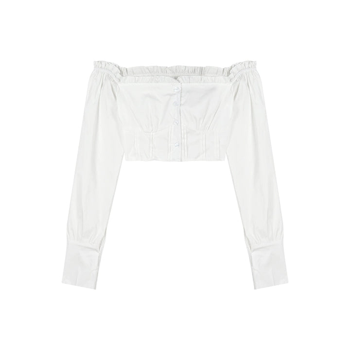 Off-Shoulder White Long Sleeve Shirt – Sexy Slim-Fit Cropped Blouse