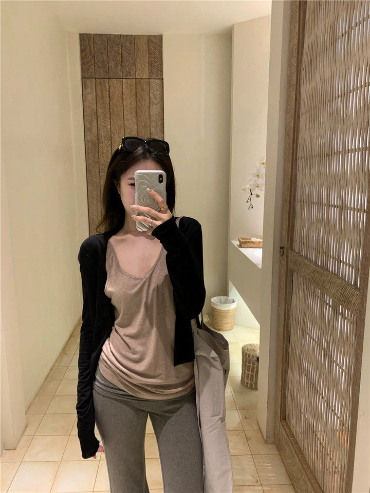 Gray Lightweight Knit Cardigan – Loose-Fit Long Sleeve Sun Protection Top (Available in 4 Colors)