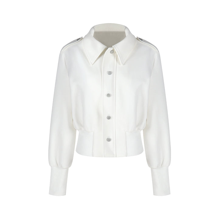 White Stand-Collar Button-Up Jacket – Loose Fit Long-Sleeve Cardigan Coat