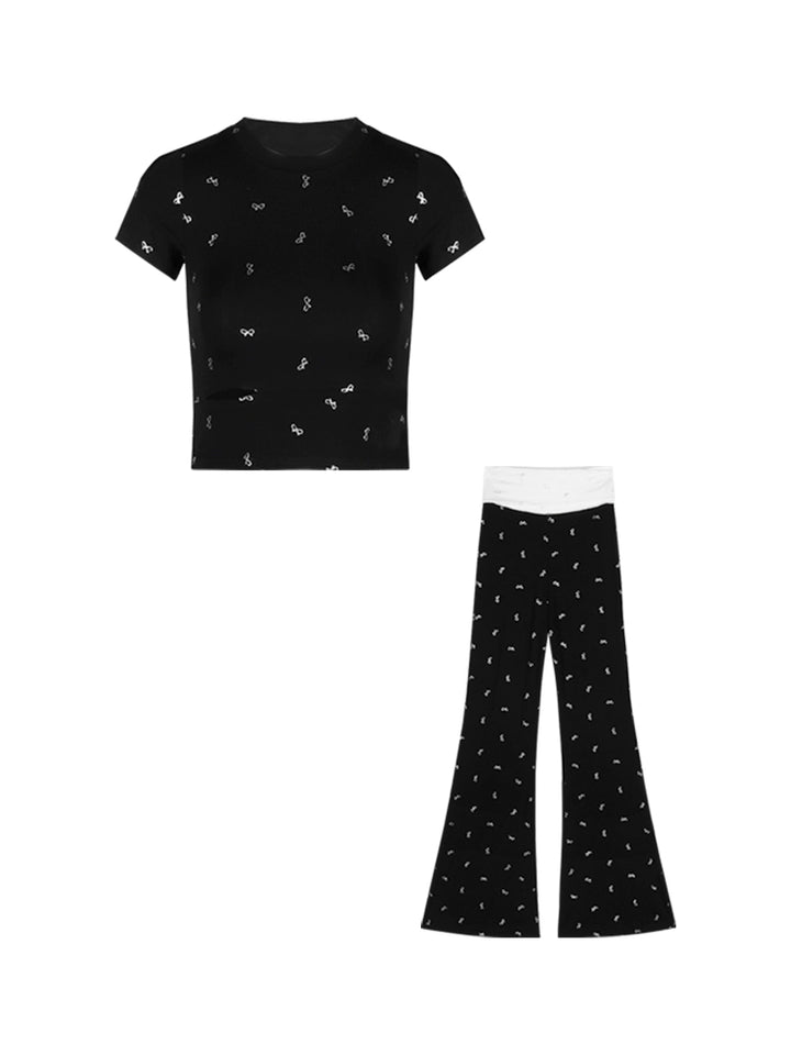 Butterfly Bow Cutout T-Shirt & Flared Casual Pants Set – Trendy Two-Piece Summer Outfit (Available in 2 Colors)