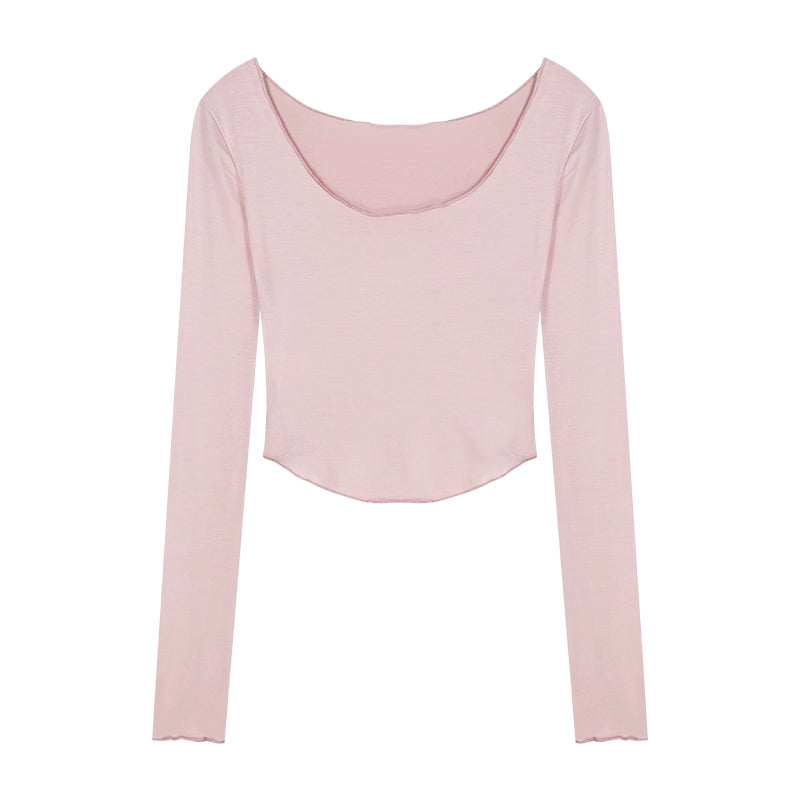 U-Neck Slim Fit Cropped Long Sleeve Top – Pure Desire Style (Available in 3 Colors)