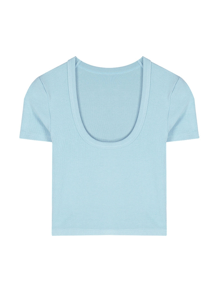 White Stretch Cotton Slim-Fit Short Sleeve Tee – Cropped Minimal Top (Available in 6 Colors)