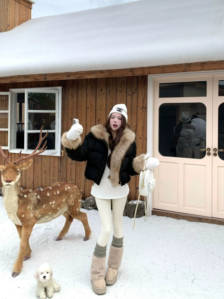 Faux-Fur Collar Puffer Jacket with Matching Thermal Top (Available in 2 Colors)