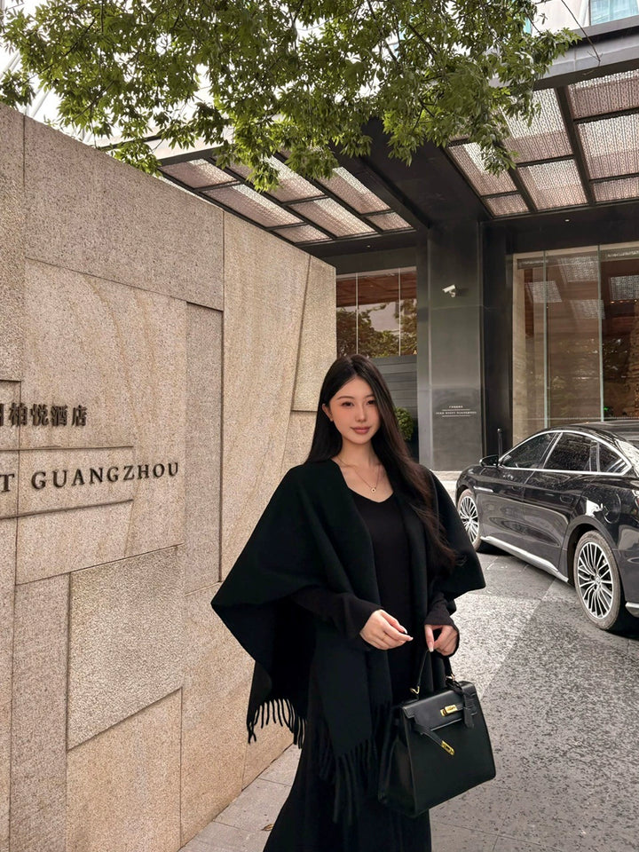 Knit Fringe Cardigan & Camisole Maxi Dress Set – Cozy Two-Piece Outfit (Available in 3 Colors)