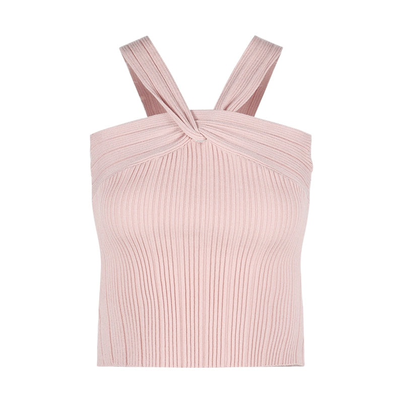 Pink Ribbed Knit Cami Top – Slim-Fit Cropped Tank