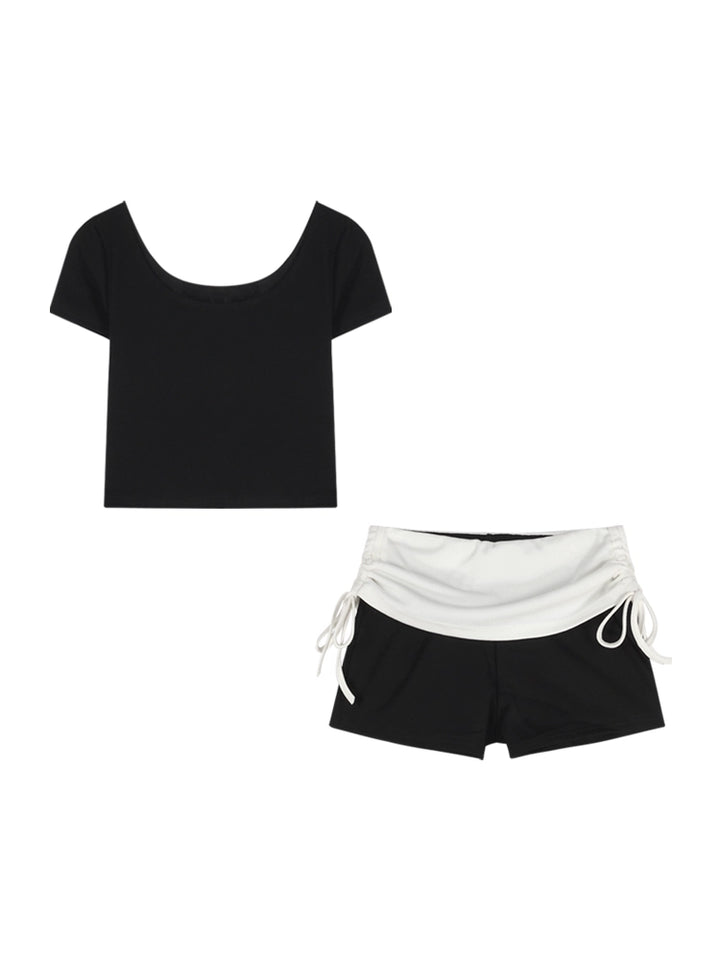 Black Slim-Fit Round Neck Short Sleeve Crop Top – Sexy Tight Basic Tee