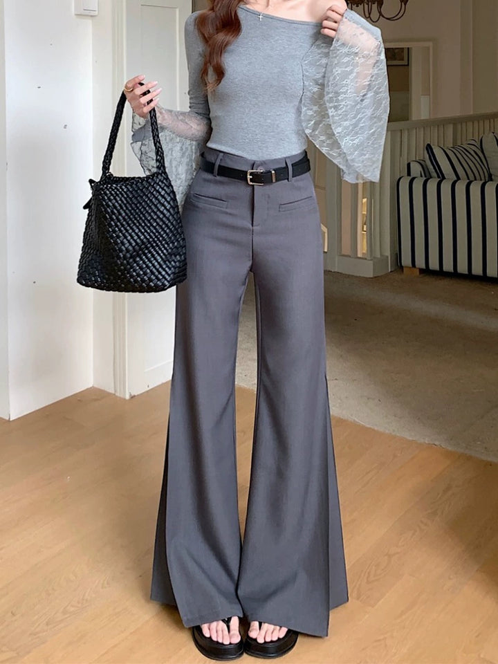 Gray Flared High-Waist Trousers – Slim Fit Loose Wide-Leg Pants (Available in 2 Colors)
