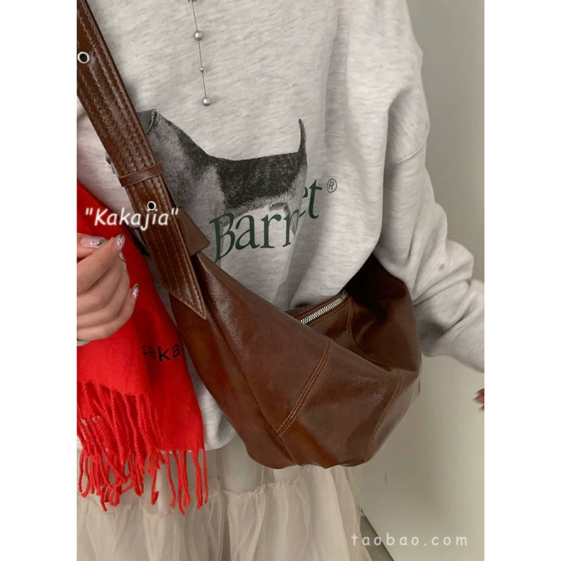 韩版复古新月形单肩包-简约大容量腋下斜挎包（4色可选）