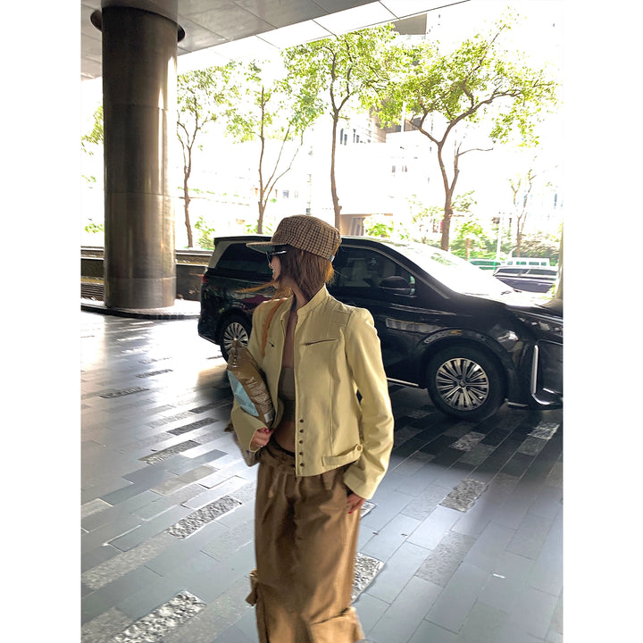 Black Strawberry Double-Zip Short Jacket – Stand Collar Cropped Outerwear (Available in 2 Colors)