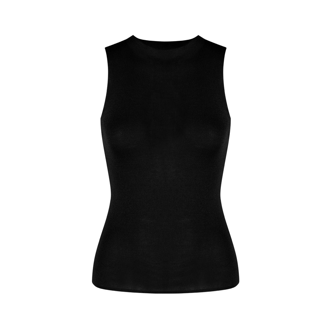 Black Sleeveless Mock Neck Slim Fit Tank Top – Summer Basic Essential (Available in 2 Colors)