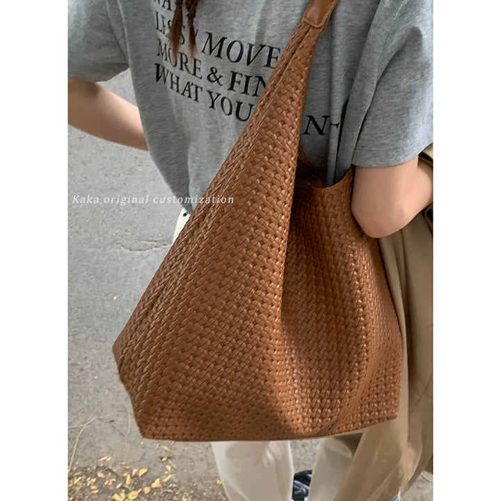 Woven Texture Large Tote Bag – Elegant Vintage Shoulder Commuter Bag for Women (Available in 5 Colors)