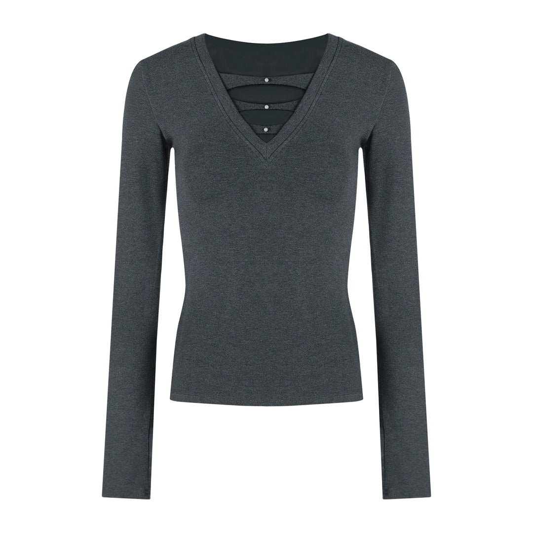 Sexy V-Neck Fleece-Lined Slim Long Sleeve Top (Available in 2 Colors)