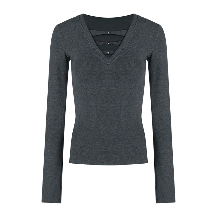 Sexy V-Neck Fleece-Lined Slim Long Sleeve Top (Available in 2 Colors)
