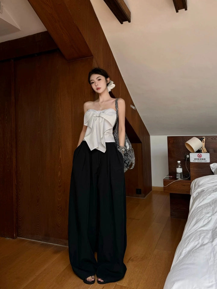 Striped Black Tube Top with Bow Detail – Sleeveless Crop Corset Top with Open Back (Available in 2 Colors)