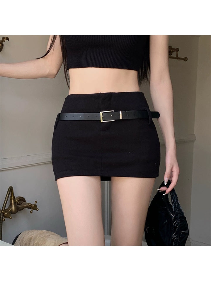 Black High-Waisted Mini Skirt – Sexy Slim Fit A-Line Bodycon Skirt for Summer
