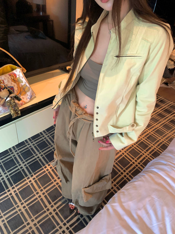 Black Strawberry Double-Zip Short Jacket – Stand Collar Cropped Outerwear (Available in 2 Colors)