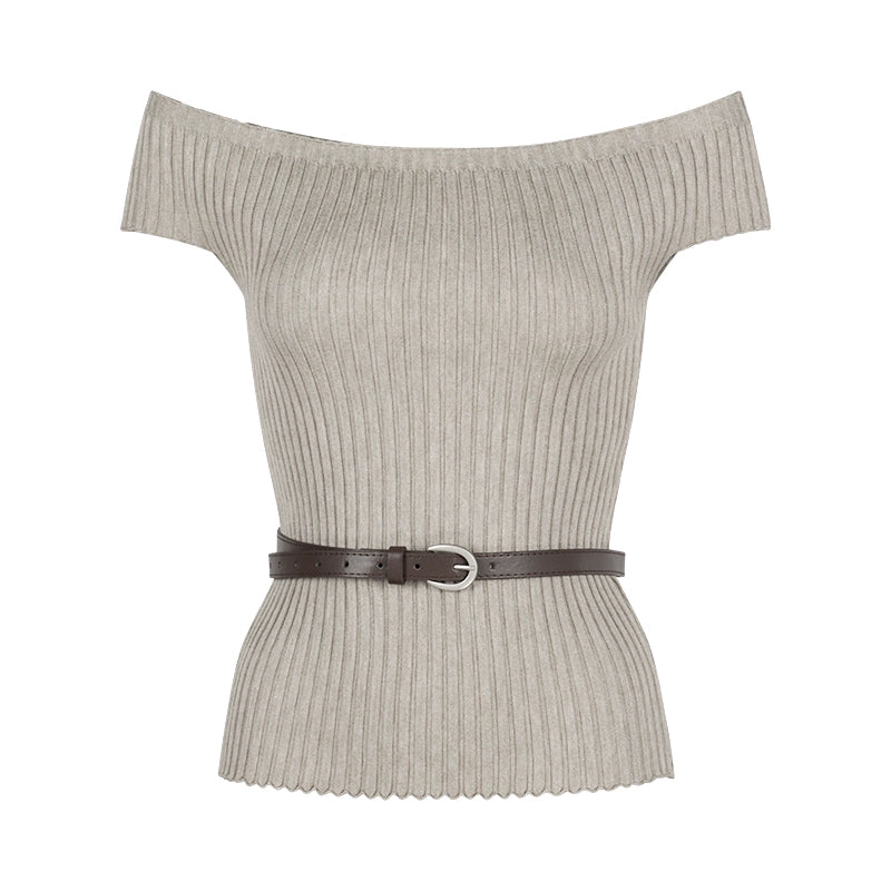 Off-Shoulder Fitted Knit Tee & High-Waist A-Line Maxi Skirt Set – Summer Two-Piece Outfit