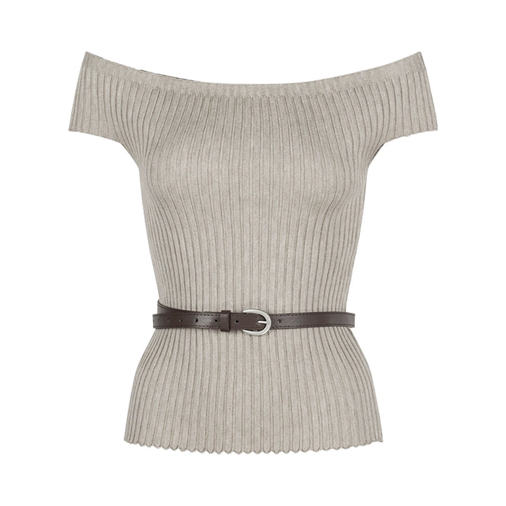 Off-Shoulder Fitted Knit Tee & High-Waist A-Line Maxi Skirt Set – Summer Two-Piece Outfit