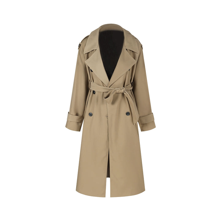 Khaki Double-Breasted Trench Coat – Elegant Long Vintage Windbreaker