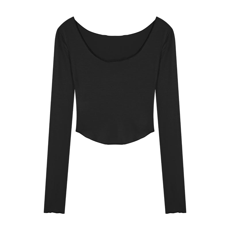 U-Neck Slim Fit Cropped Long Sleeve Top – Pure Desire Style (Available in 3 Colors)