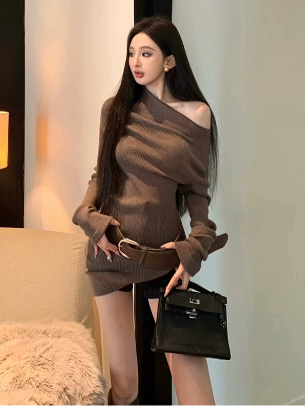 Asymmetric Off-Shoulder Slim Knit Top (Available in 4 Colors)