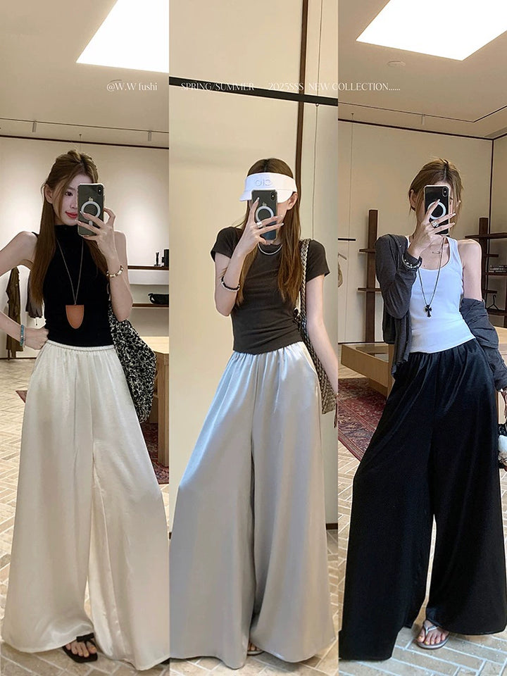High-Waist Satin Wide-Leg Pants – Elegant Loose-Fit Trousers (Available in 4 Colors)
