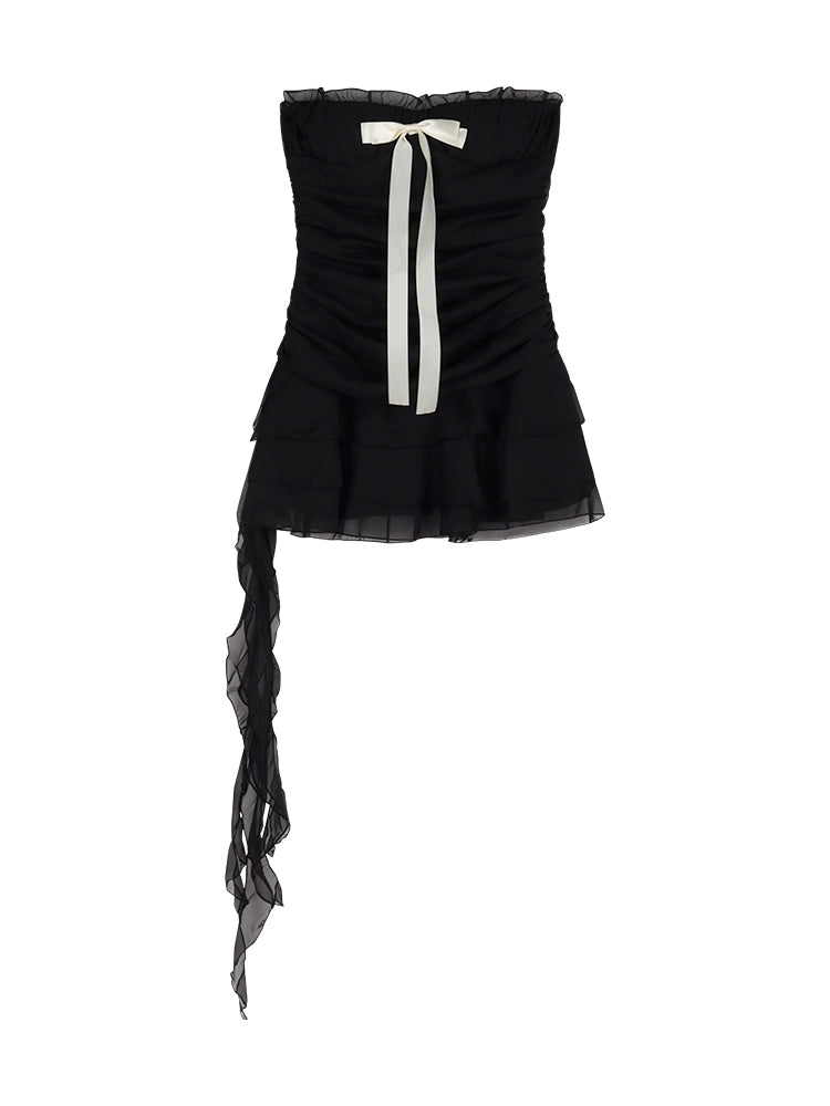 Black Bow Strapless Party Mini Dress – Sexy A-Line Tube Dress