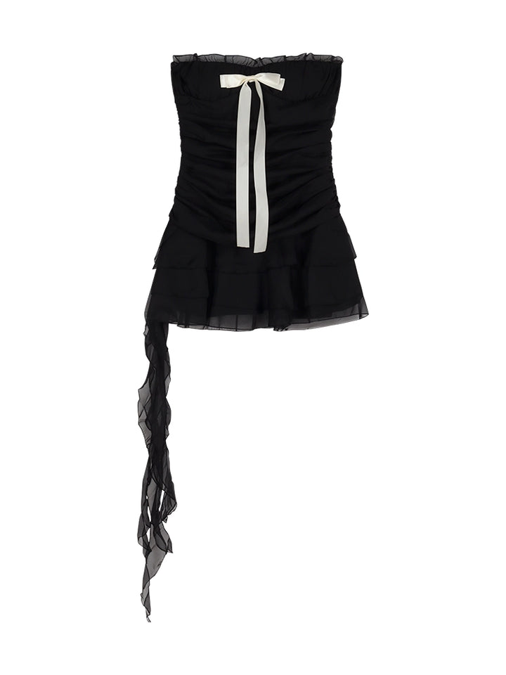 Black Bow Strapless Party Mini Dress – Sexy A-Line Tube Dress