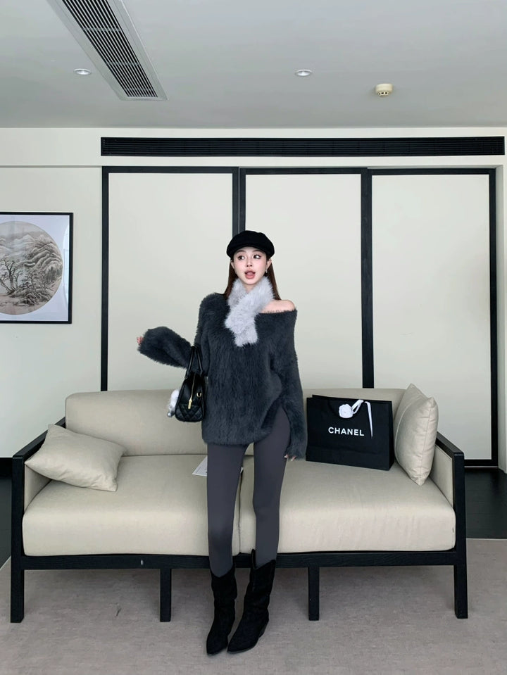 Cozy Off-Shoulder Fuzzy Knit Sweater (Available in 4 Colors)