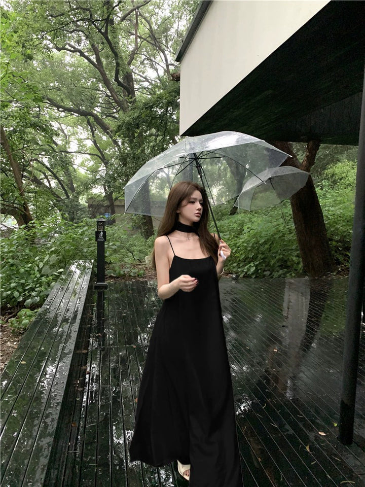 Elegant Ribbon Strap Sleeveless Maxi Dress – Hepburn Style Vacation Long Dress (Available in 2 Colors)