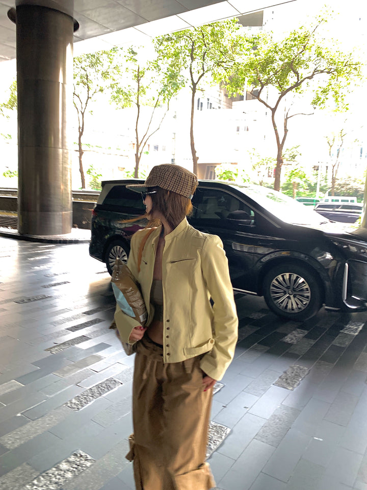 Black Strawberry Double-Zip Short Jacket – Stand Collar Cropped Outerwear (Available in 2 Colors)