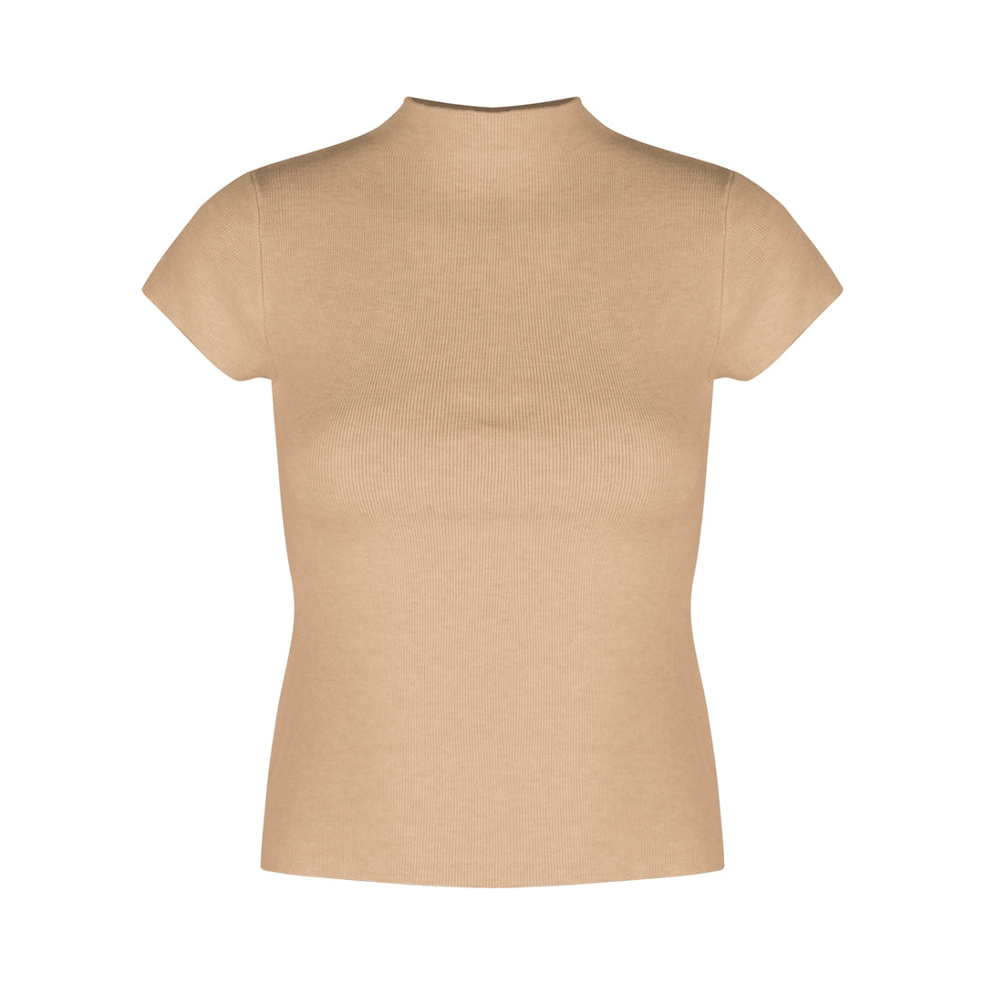 Mock Neck Ribbed Short Sleeve Knit Top – Slim Fit Cropped Tee(Available in 10 Colors)