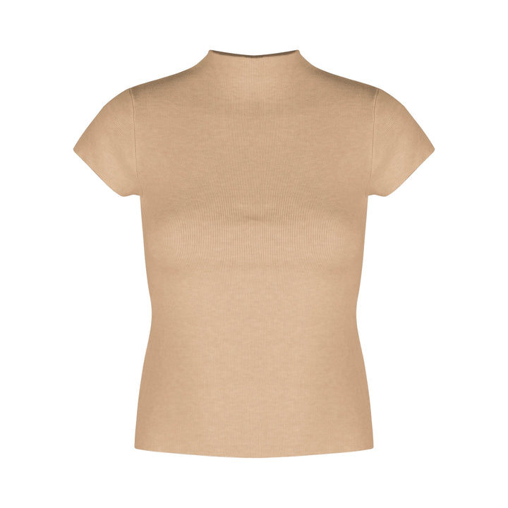 Mock Neck Ribbed Short Sleeve Knit Top – Slim Fit Cropped Tee(Available in 10 Colors)
