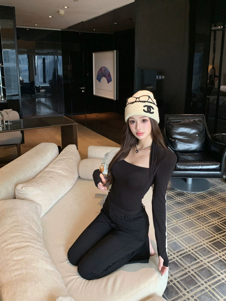 Square-Neck Ribbed Knit Long Sleeve Top | Slim-Fit K-Fashion Layering Tee (Available in 3 Colors)