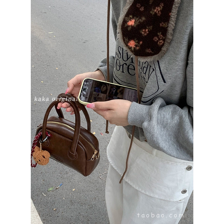 Korean Retro Bowling Handbag – Multi-Functional Shoulder & Crossbody Pillow Bag (Available in 4 Colors)