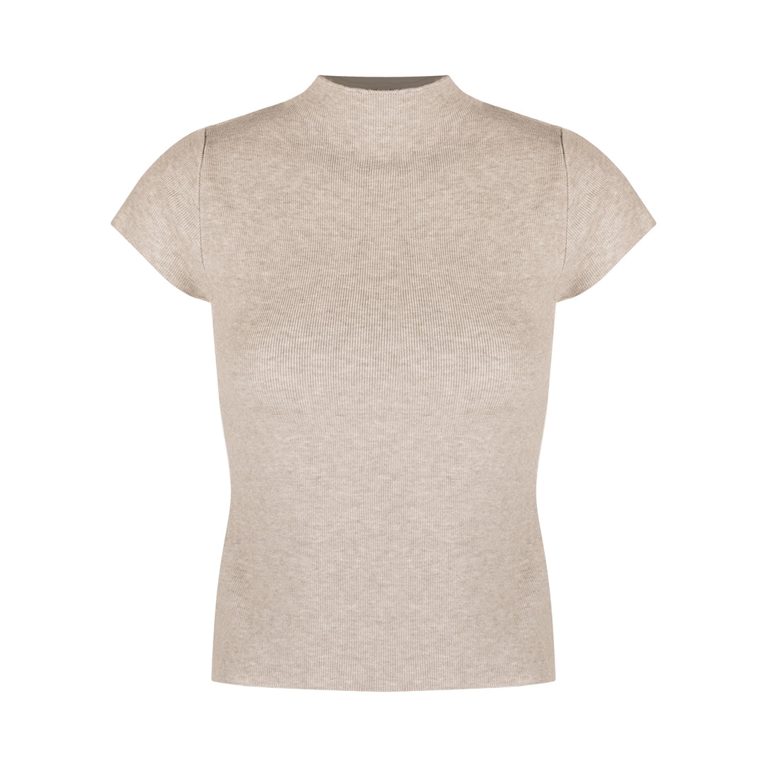 Mock Neck Ribbed Short Sleeve Knit Top – Slim Fit Cropped Tee(Available in 10 Colors)