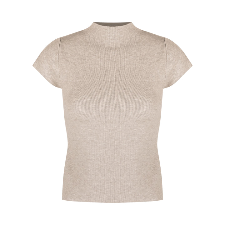 Mock Neck Ribbed Short Sleeve Knit Top – Slim Fit Cropped Tee(Available in 10 Colors)