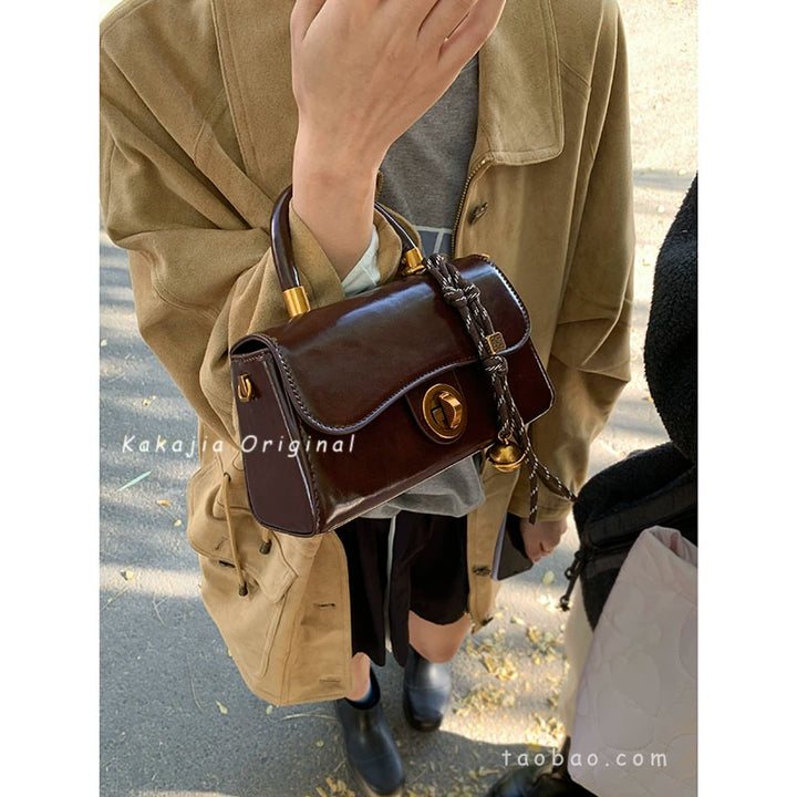 韩版复古通勤斜挎包-秋冬复古方形单肩手提包（4色可选）