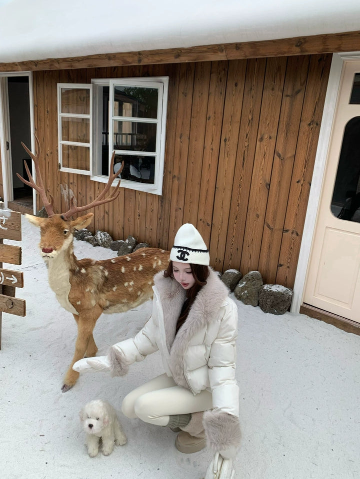 Faux-Fur Collar Puffer Jacket with Matching Thermal Top (Available in 2 Colors)