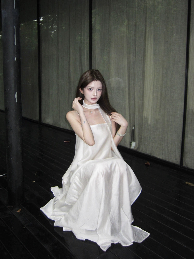 Elegant Ribbon Strap Sleeveless Maxi Dress – Hepburn Style Vacation Long Dress (Available in 2 Colors)