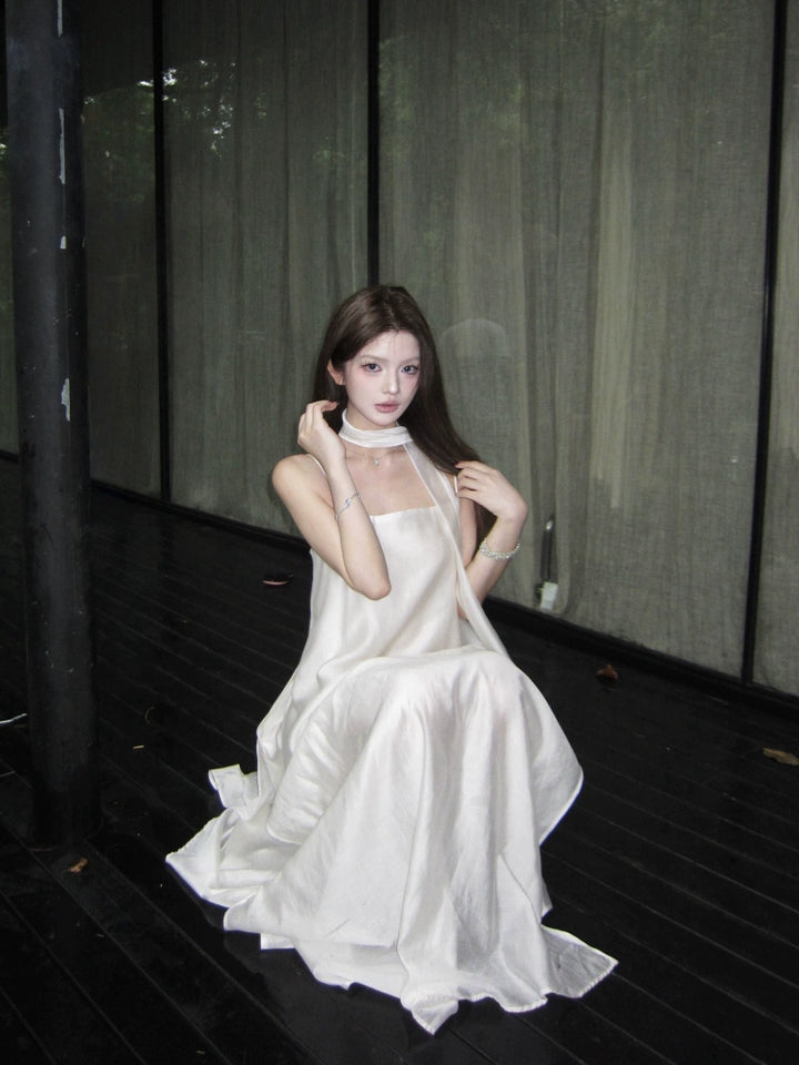 Elegant Ribbon Strap Sleeveless Maxi Dress – Hepburn Style Vacation Long Dress (Available in 2 Colors)