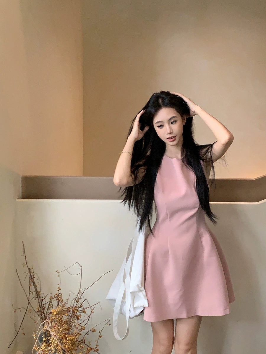 Korean Blue Sleeveless A-Line Mini Dress – Slim Fit Flared Short Dress (Available in 5 Colors)
