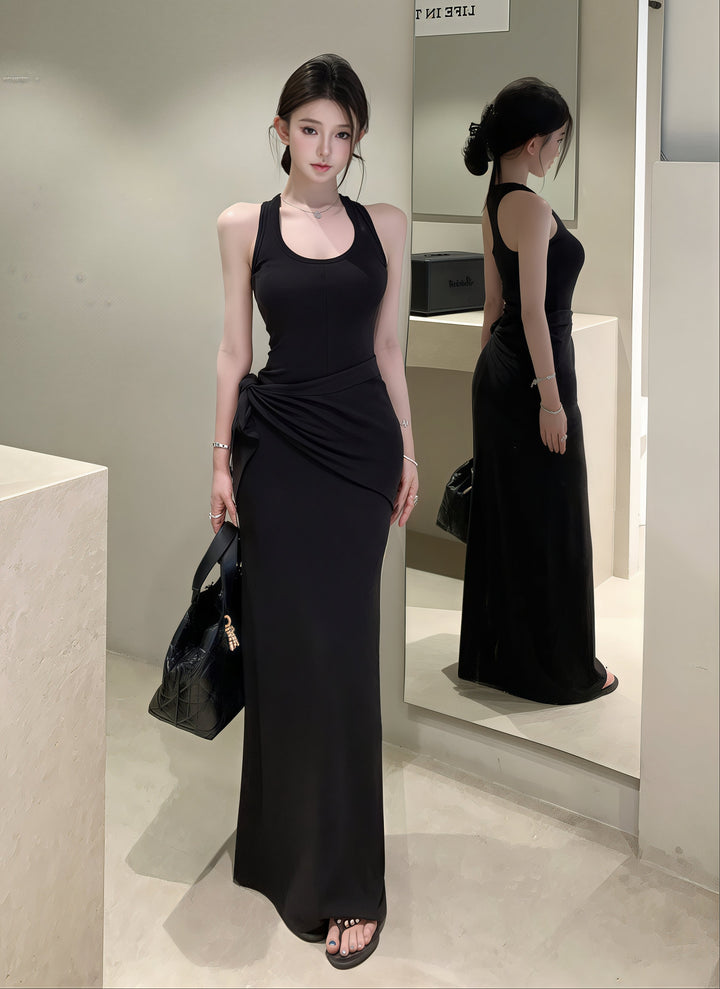 Korean Sexy U-Neck Maxi Dress – Sleek Summer Party Style (3 Colors)