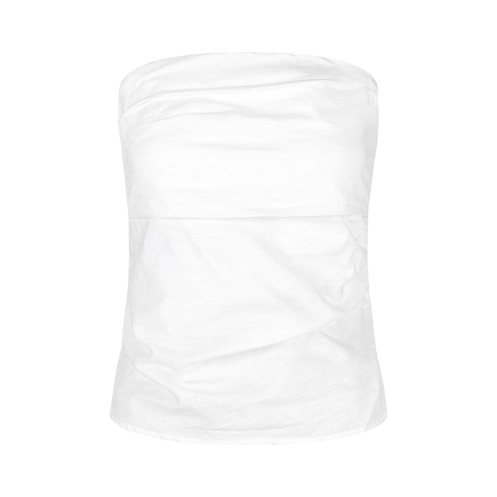 White Linen Strapless Crop Top & Wide-Leg Pants Set – Elegant Summer Two-Piece Outfit (Available in 2 Colors)